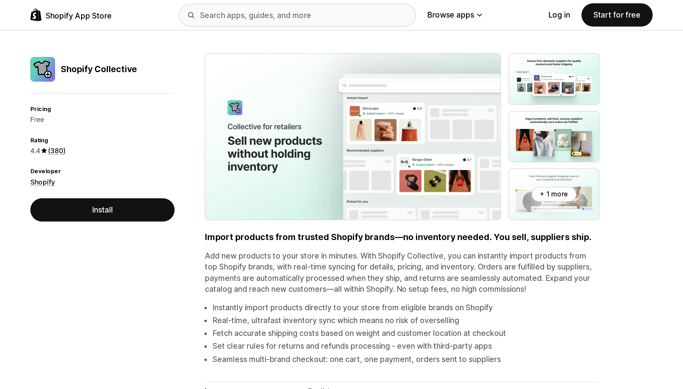 Top of the Shopify App Store listing page for Shopify Collective
