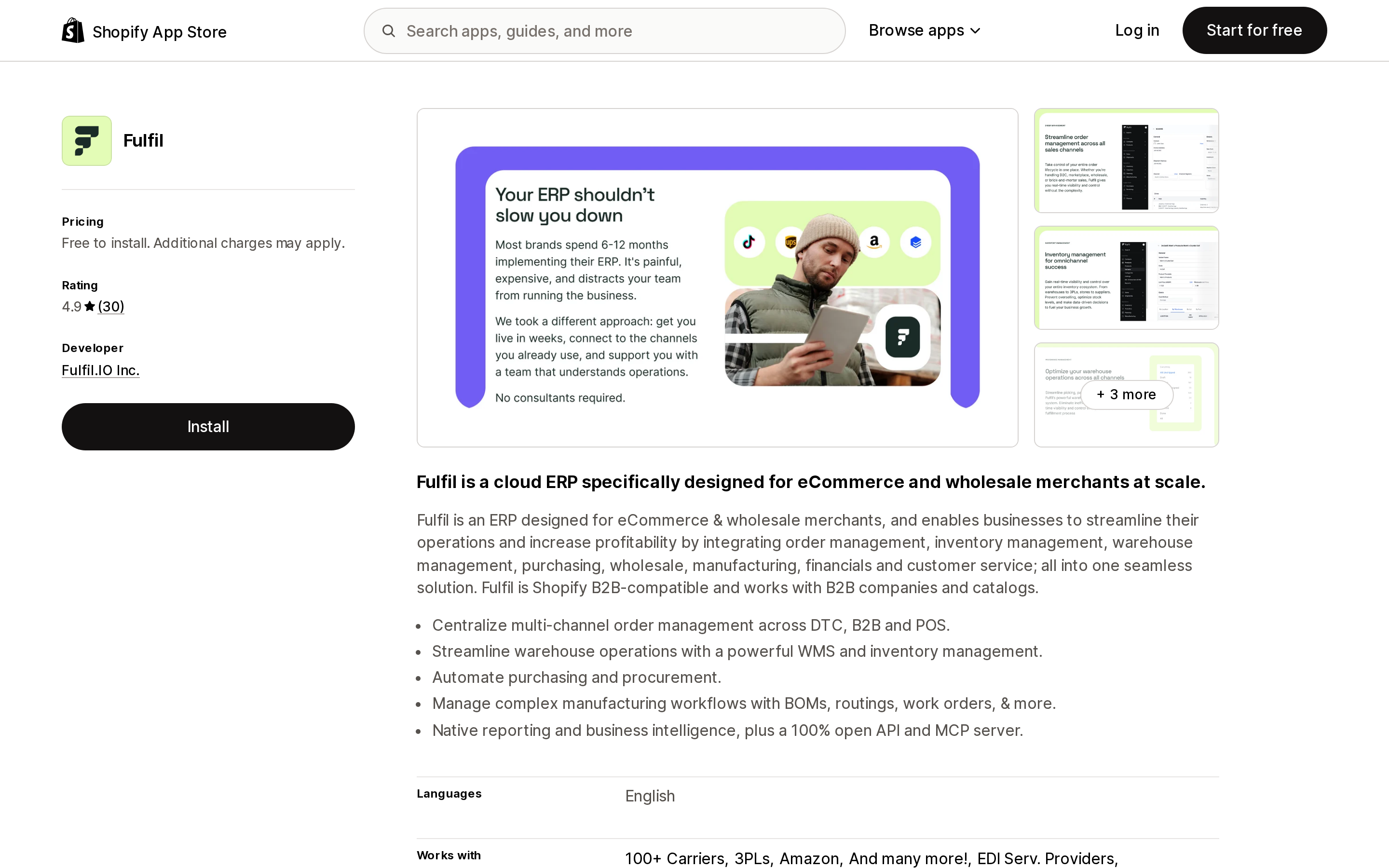 Top of the Shopify App Store listing page for Fulfil